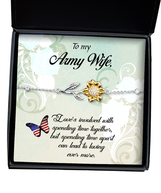 Army Wife Sunflower Bracelet, To My Army Wife, Proud Army Wife, Valentines Day Gift For Army Wife, Army Wife Jewelry