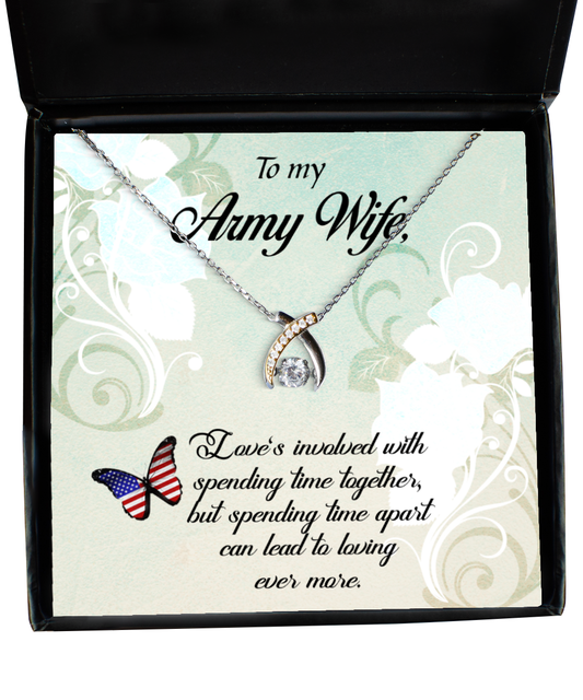 Army Wife Wishbone Dancing Necklace, To My Army Wife, Proud Army Wife, Valentines Day Gift For Army Wife, Army Wife Jewelry