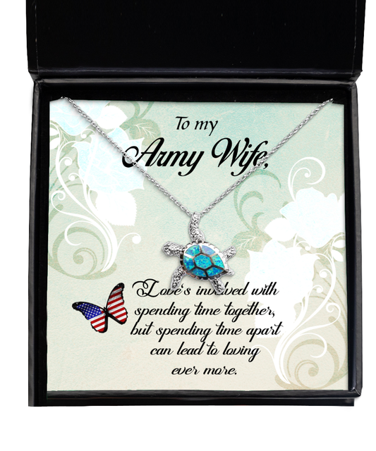 Army Wife Opal Turtle Necklace, To My Army Wife, Proud Army Wife, Valentines Day Gift For Army Wife, Army Wife Jewelry