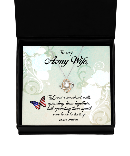 Army Wife Love Knot Rose Gold Necklace, To My Army Wife, Proud Army Wife, Valentines Day Gift For Army Wife, Army Wife Jewelry