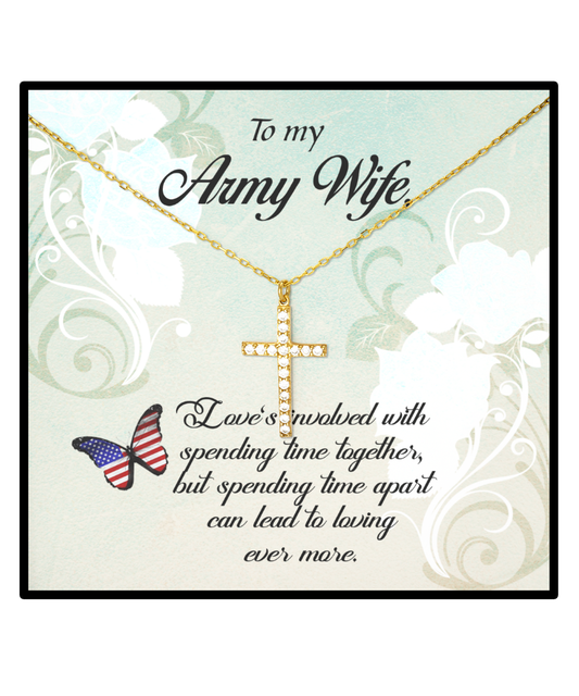 Army Wife Crystal Gold Cross Necklace, To My Army Wife, Proud Army Wife, Valentines Day Gift For Army Wife, Army Wife Jewelry