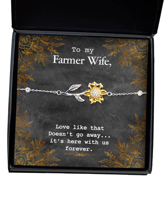 To My Farmer Wife Sunflower Bracelet, To My Farmer Wife Jewelry Message Card Gift, Love Forever, Love Love Rose Gold  Necklace, Valentines Day Gifts For Farm Wife