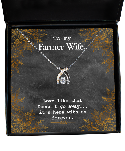 To My Farmer Wife Wishbone Dancing Necklace, To My Farmer Wife Jewelry Message Card Gift, Love Forever, Love Love Rose Gold  Necklace, Valentines Day Gifts For Farm Wife