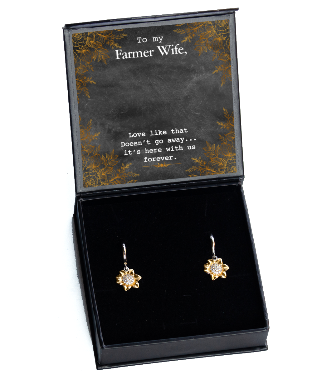 To My Farmer Wife Sunflower Earrings, To My Farmer Wife Jewelry Message Card Gift, Love Forever, Love Love Rose Gold  Necklace, Valentines Day Gifts For Farm Wife