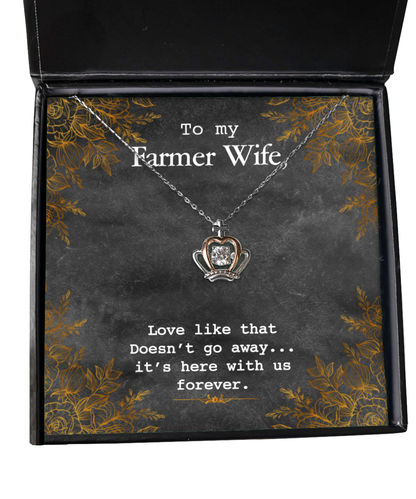 To My Farmer Wife Crown Pendant Necklace, To My Farmer Wife Jewelry Message Card Gift, Love Forever, Love Love Rose Gold  Necklace, Valentines Day Gifts For Farm Wife