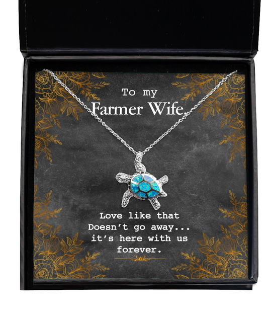 To My Farmer Wife Opal Turtle Necklace, To My Farmer Wife Jewelry Message Card Gift, Love Forever, Love Love Rose Gold  Necklace, Valentines Day Gifts For Farm Wife