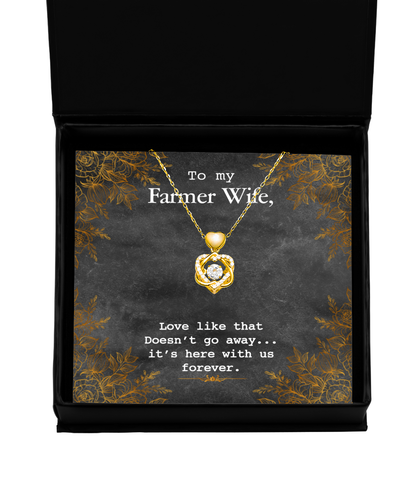 To My Farmer Wife Heart Knot Gold Necklace, To My Farmer Wife Jewelry Message Card Gift, Love Forever, Love Love Rose Gold  Necklace, Valentines Day Gifts For Farm Wife