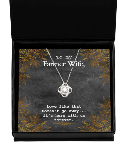 To My Farmer Wife Love Knot Silver Necklace, To My Farmer Wife Jewelry Message Card Gift, Love Forever, Love Love Rose Gold  Necklace, Valentines Day Gifts For Farm Wife