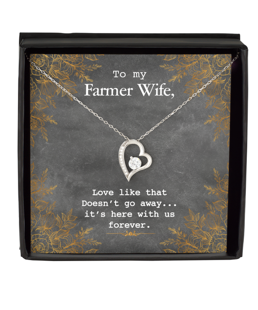 To My Farmer Wife Solitaire Crystal Necklace, To My Farmer Wife Jewelry Message Card Gift, Love Forever, Love Love Rose Gold  Necklace, Valentines Day Gifts For Farm Wife