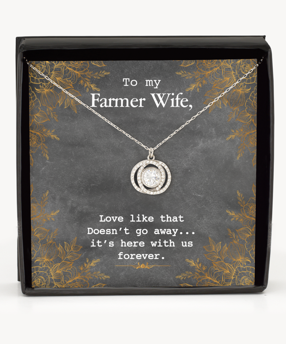 To My Farmer Wife Double Crystal Circle Necklace, To My Farmer Wife Jewelry Message Card Gift, Love Forever, Love Love Rose Gold  Necklace, Valentines Day Gifts For Farm Wife