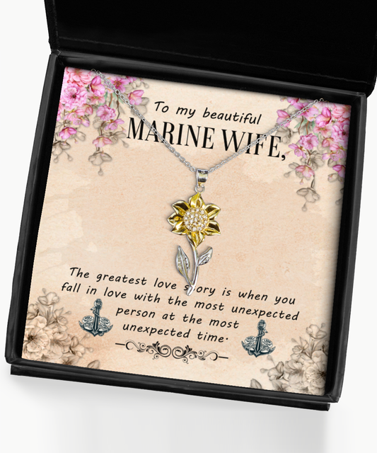 Marine Wife Sunflower Pendant Necklace, To My Marine Wife, Gift For Marine Wife, Valentines Day Gifts For Marine Wife, Marine Wife Jewelry