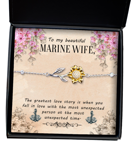 Marine Wife Sunflower Bracelet, To My Marine Wife, Gift For Marine Wife, Valentines Day Gifts For Marine Wife, Marine Wife Jewelry