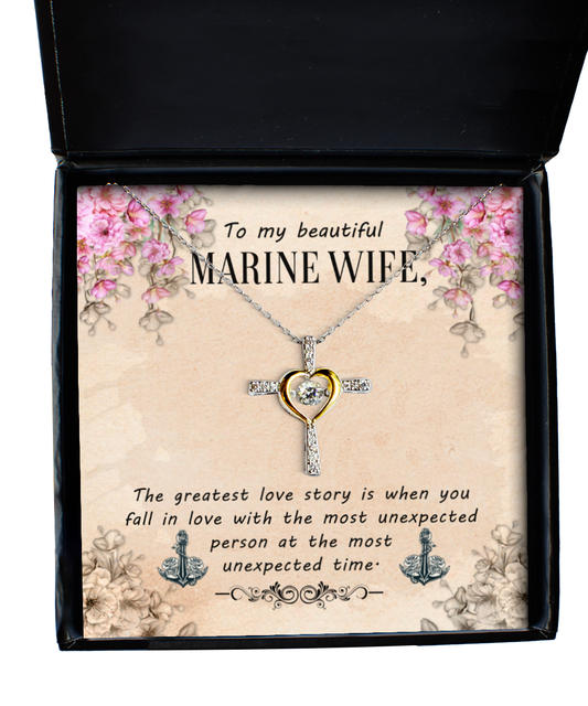 Marine Wife Cross Dancing Necklace, To My Marine Wife, Gift For Marine Wife, Valentines Day Gifts For Marine Wife, Marine Wife Jewelry