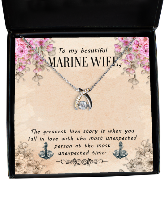 Marine Wife Wishbone Dancing Necklace, To My Marine Wife, Gift For Marine Wife, Valentines Day Gifts For Marine Wife, Marine Wife Jewelry