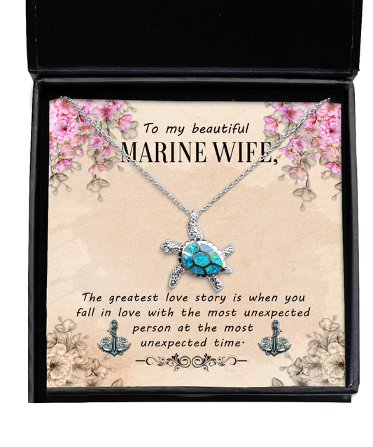 Marine Wife Opal Turtle Necklace, To My Marine Wife, Gift For Marine Wife, Valentines Day Gifts For Marine Wife, Marine Wife Jewelry