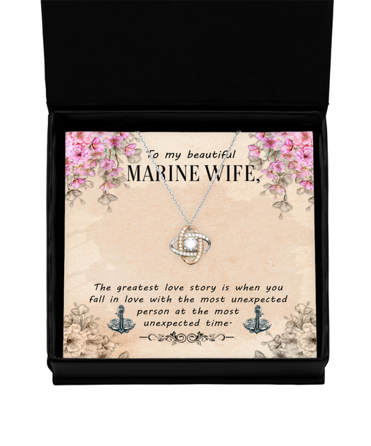 Marine Wife Love Knot Rose Gold Necklace, To My Marine Wife, Gift For Marine Wife, Valentines Day Gifts For Marine Wife, Marine Wife Jewelry