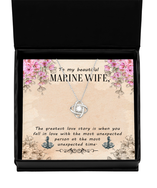 Marine Wife Love Knot Silver Necklace, To My Marine Wife, Gift For Marine Wife, Valentines Day Gifts For Marine Wife, Marine Wife Jewelry