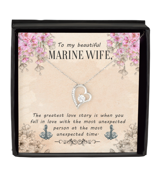 Marine Wife Solitaire Crystal Necklace, To My Marine Wife, Gift For Marine Wife, Valentines Day Gifts For Marine Wife, Marine Wife Jewelry