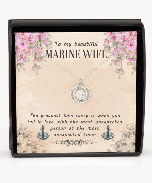 Marine Wife Double Crystal Circle Necklace, To My Marine Wife, Gift For Marine Wife, Valentines Day Gifts For Marine Wife, Marine Wife Jewelry