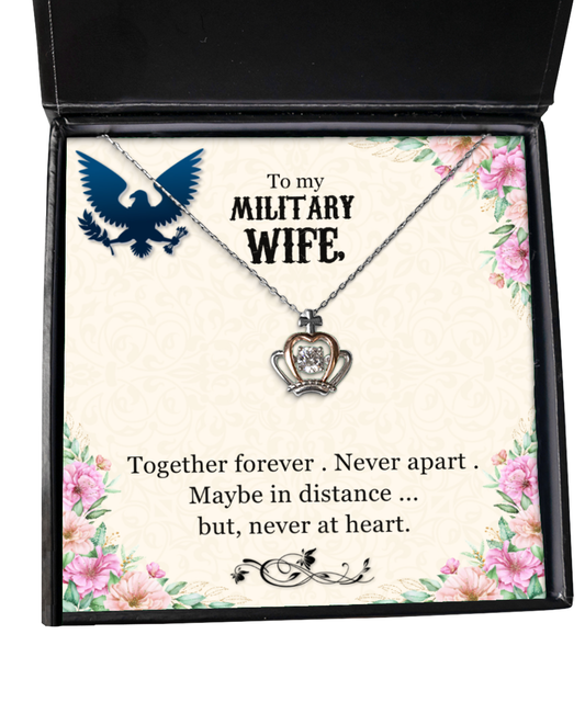 Necklace for Military Wife, Crown Pendant Necklace To My Military Wife, Military Wife Gifts, Long Distance Gift for Military Wife