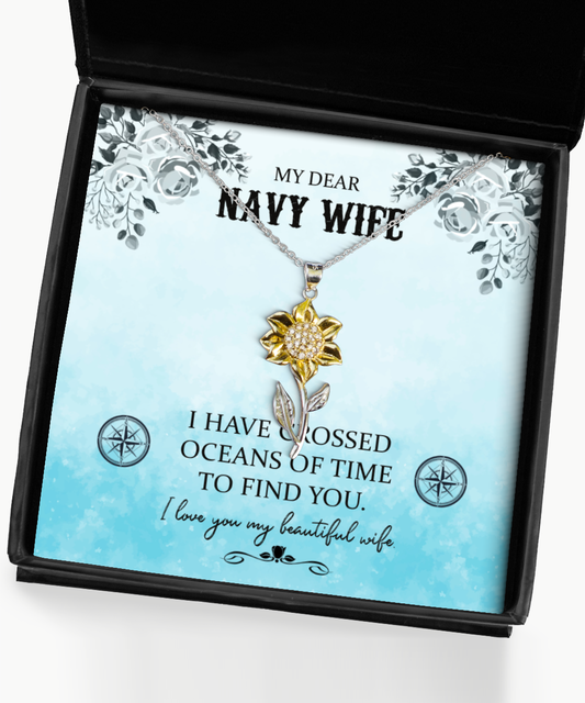 My Dear Navy Wife, Sunflower Pendant Necklace For Her, Valentines Day Gifts For Navy Wife, Beautiful Navy Wife, Gift For Navy Wife