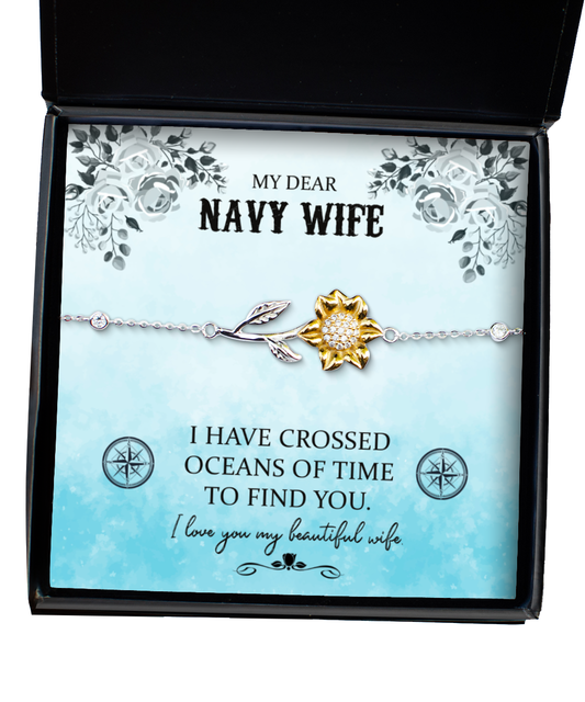 My Dear Navy Wife, Sunflower Bracelet For Her, Valentines Day Gifts For Navy Wife, Beautiful Navy Wife, Gift For Navy Wife