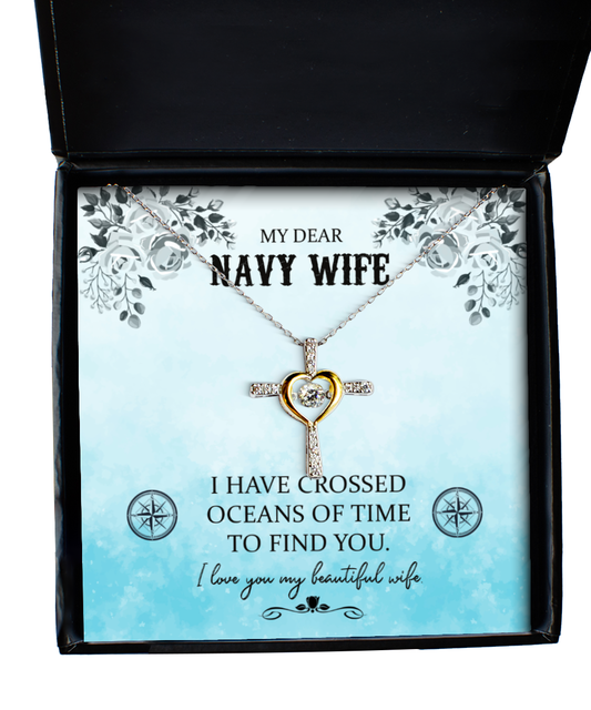 My Dear Navy Wife, Cross Dancing Necklace For Her, Valentines Day Gifts For Navy Wife, Beautiful Navy Wife, Gift For Navy Wife