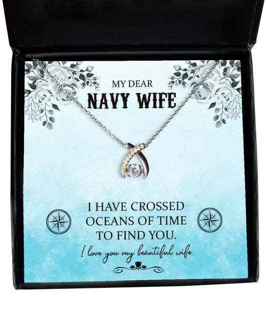 My Dear Navy Wife, Wishbone Dancing Necklace For Her, Valentines Day Gifts For Navy Wife, Beautiful Navy Wife, Gift For Navy Wife