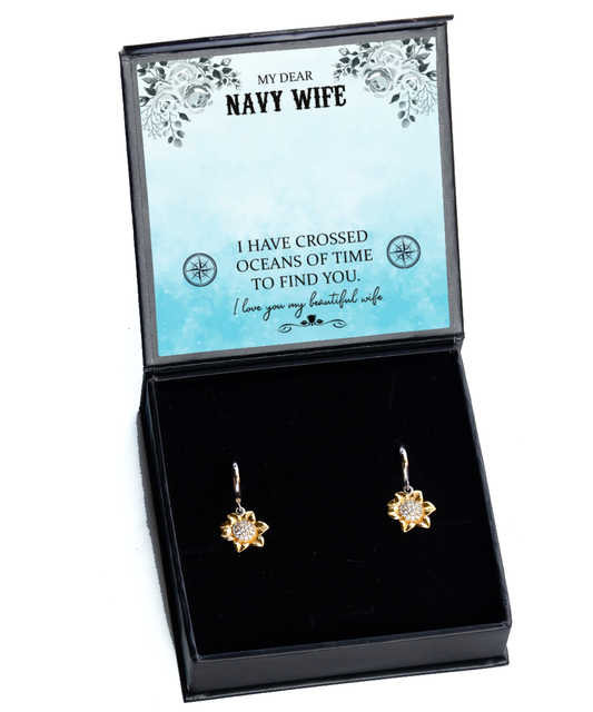 My Dear Navy Wife, Sunflower Earrings For Her, Valentines Day Gifts For Navy Wife, Beautiful Navy Wife, Gift For Navy Wife