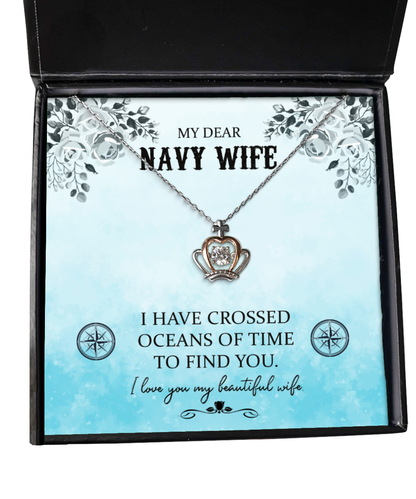 My Dear Navy Wife, Crown Pendant Necklace For Her, Valentines Day Gifts For Navy Wife, Beautiful Navy Wife, Gift For Navy Wife