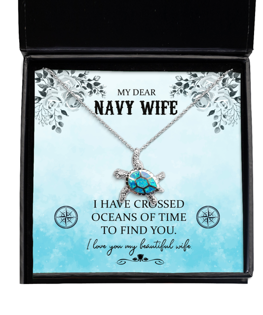 My Dear Navy Wife, Opal Turtle Necklace For Her, Valentines Day Gifts For Navy Wife, Beautiful Navy Wife, Gift For Navy Wife