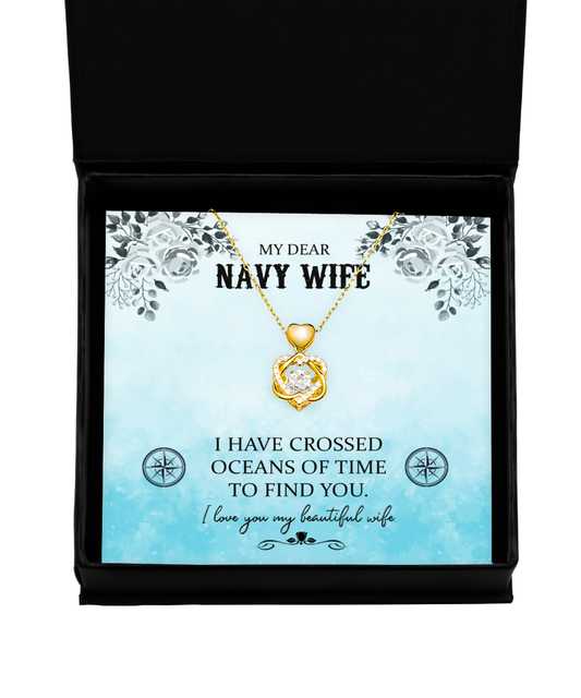 My Dear Navy Wife, Heart Knot Gold Necklace For Her, Valentines Day Gifts For Navy Wife, Beautiful Navy Wife, Gift For Navy Wife