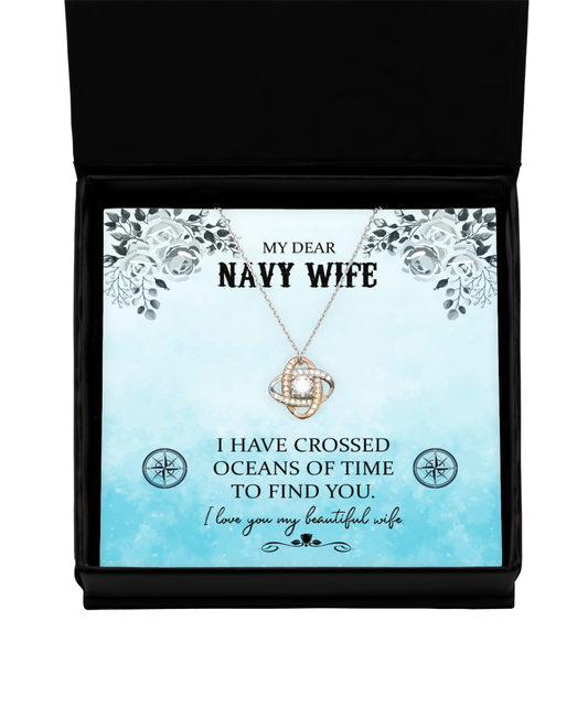 My Dear Navy Wife, Love Knot Rose Gold Necklace For Her, Valentines Day Gifts For Navy Wife, Beautiful Navy Wife, Gift For Navy Wife