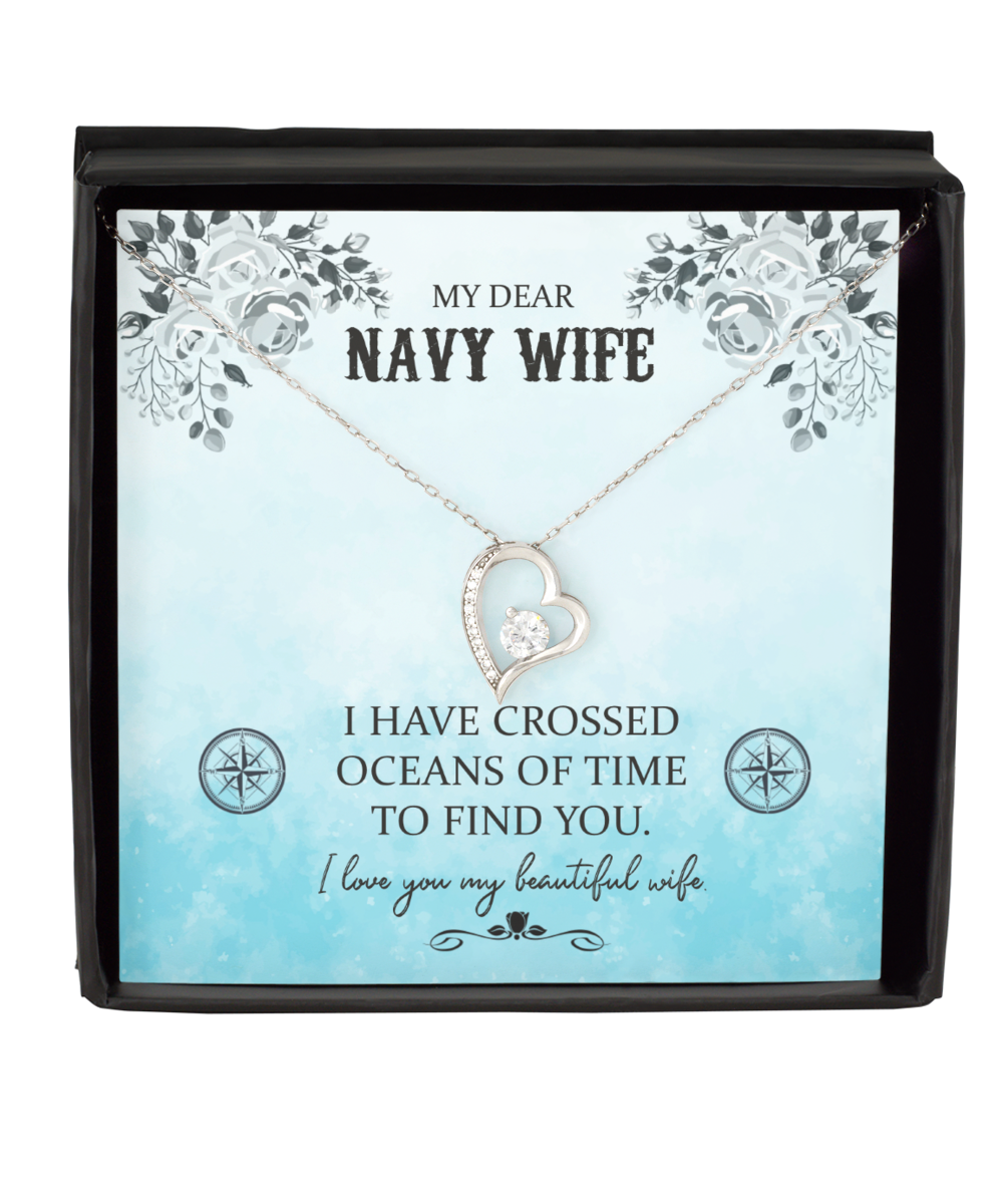 My Dear Navy Wife, Solitaire Crystal Necklace For Her, Valentines Day Gifts For Navy Wife, Beautiful Navy Wife, Gift For Navy Wife