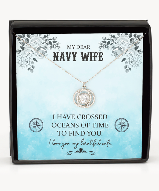 My Dear Navy Wife, Double Crystal Circle Necklace For Her, Valentines Day Gifts For Navy Wife, Beautiful Navy Wife, Gift For Navy Wife