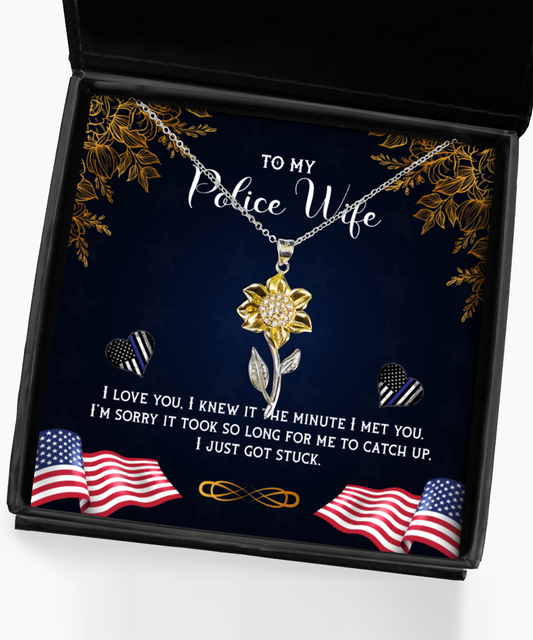 To My Police Wife, Husband To Police Wife Sunflower Pendant Necklace, Police Wife Gift, Police Wife Birthday, Gift For Police Wife