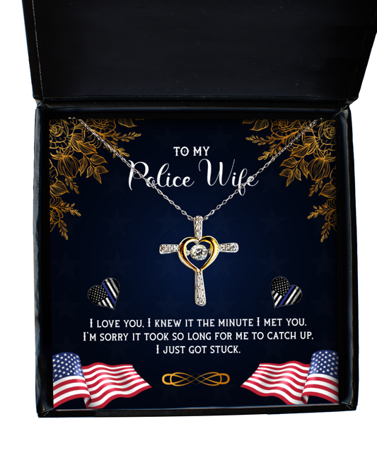 To My Police Wife, Husband To Police Wife Cross Dancing Necklace, Police Wife Gift, Police Wife Birthday, Gift For Police Wife