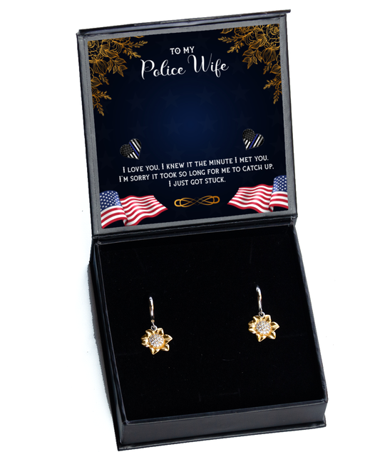 To My Police Wife, Husband To Police Wife Sunflower Earrings, Police Wife Gift, Police Wife Birthday, Gift For Police Wife