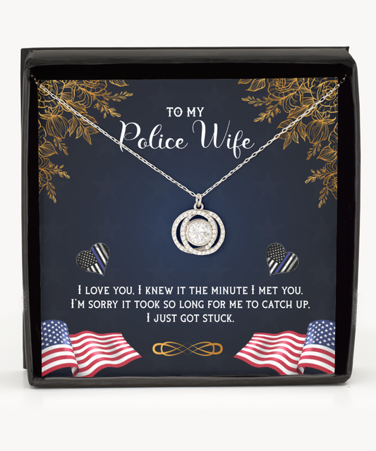 To My Police Wife, Husband To Police Wife Double Crystal Circle Necklace, Police Wife Gift, Police Wife Birthday, Gift For Police Wife