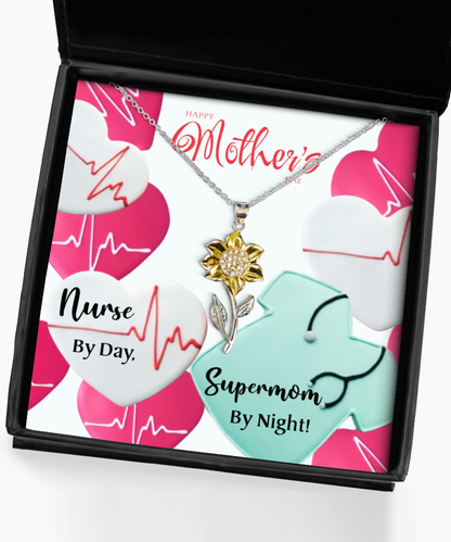 To My Nurse Supermom, Sunflower Pendant Necklace For Nurse Mom, Nurse Mom Jewelry, Gift For Nurse Mom, Mother's Day Nurse Mom Gifts