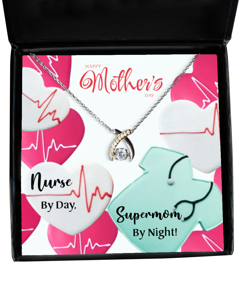 To My Nurse Supermom, Wishbone Dancing Necklace For Nurse Mom, Nurse Mom Jewelry, Gift For Nurse Mom, Mother's Day Nurse Mom Gifts