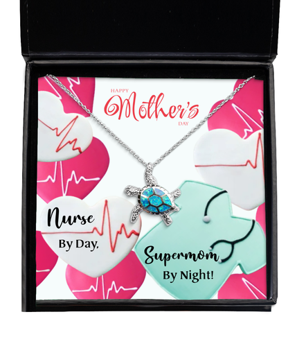 To My Nurse Supermom, Opal Turtle Necklace For Nurse Mom, Nurse Mom Jewelry, Gift For Nurse Mom, Mother's Day Nurse Mom Gifts