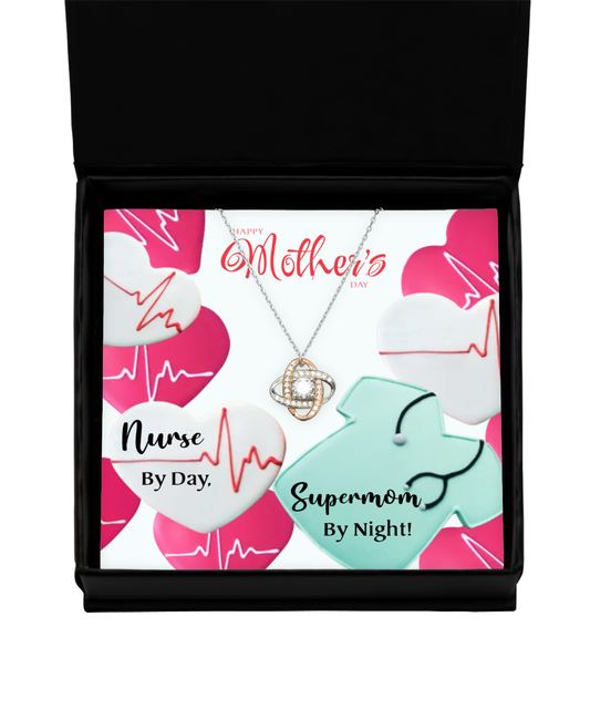 To My Nurse Supermom, Love Knot Rose Gold Necklace For Nurse Mom, Nurse Mom Jewelry, Gift For Nurse Mom, Mother's Day Nurse Mom Gifts