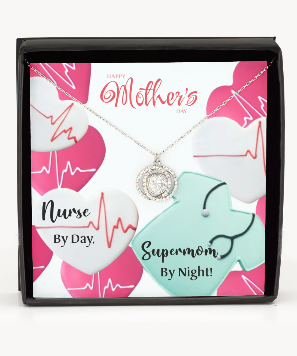 To My Nurse Supermom, Double Crystal Circle Necklace For Nurse Mom, Nurse Mom Jewelry, Gift For Nurse Mom, Mother's Day Nurse Mom Gifts