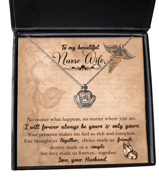 To My Beautiful Nurse Wife, Crown Pendant Necklace From Husband, Nurse Wife Jewelry, Gift For Nurse Wife, Nurse Wife Birthday Gift