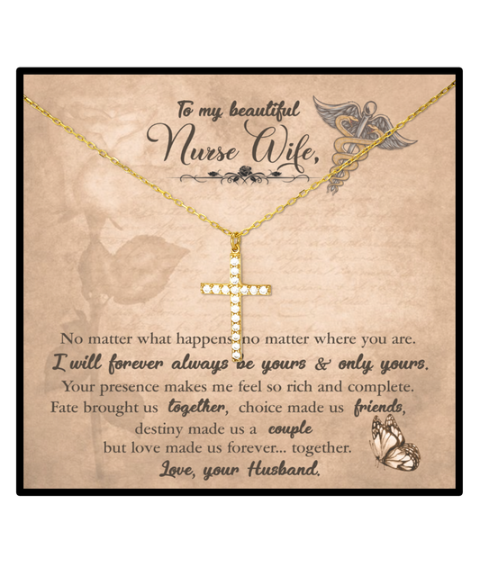 To My Beautiful Nurse Wife, Crystal Gold Cross Necklace From Husband, Nurse Wife Jewelry, Gift For Nurse Wife, Nurse Wife Birthday Gift