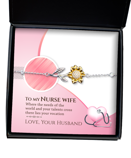 To My Talented Nurse Wife, Sunflower Bracelet Gift For Her, Nurse Wife Jewelry From Husband, Gift For Nurse Wife