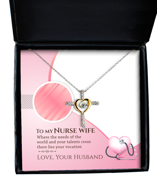 To My Talented Nurse Wife, Cross Dancing Necklace Gift For Her, Nurse Wife Jewelry From Husband, Gift For Nurse Wife