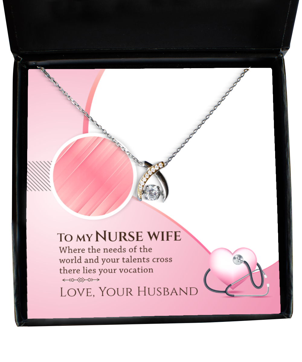 To My Talented Nurse Wife, Wishbone Dancing Necklace Gift For Her, Nurse Wife Jewelry From Husband, Gift For Nurse Wife