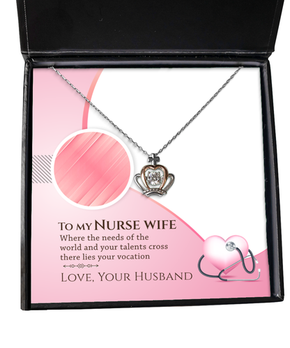 To My Talented Nurse Wife, Crown Pendant Necklace Gift For Her, Nurse Wife Jewelry From Husband, Gift For Nurse Wife